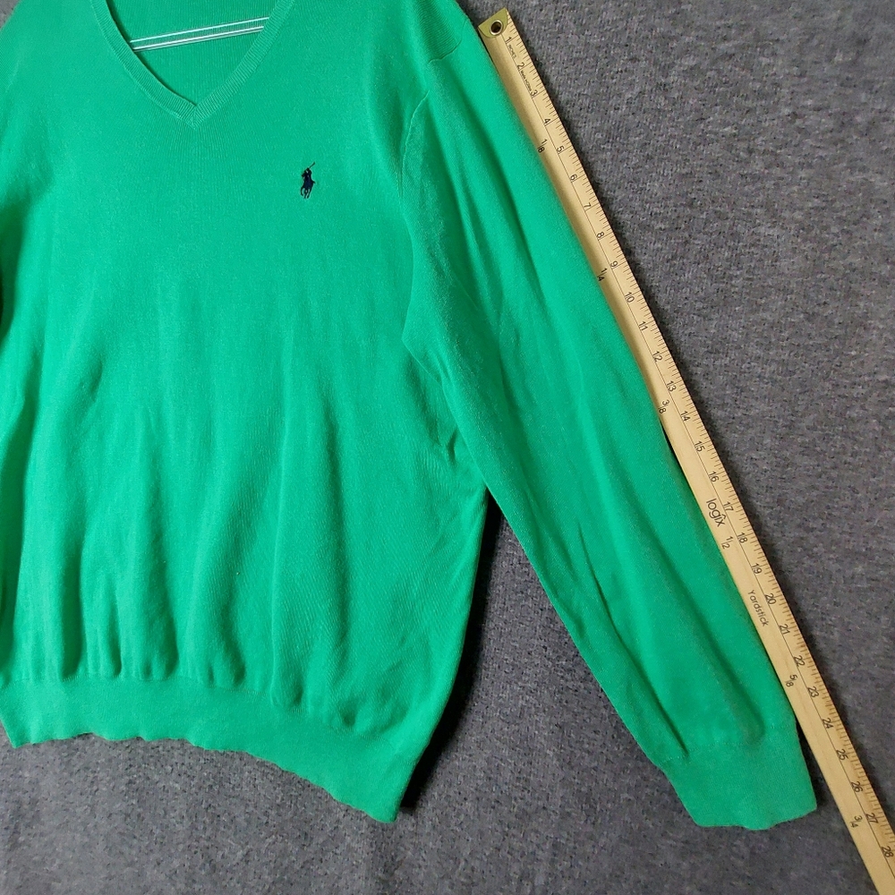 POLO RALPH LAUREN MEN GREEN 100% PIMA COTTON PREPPY VNECK SWEATER SIZE XLT - Picture 2 of 11